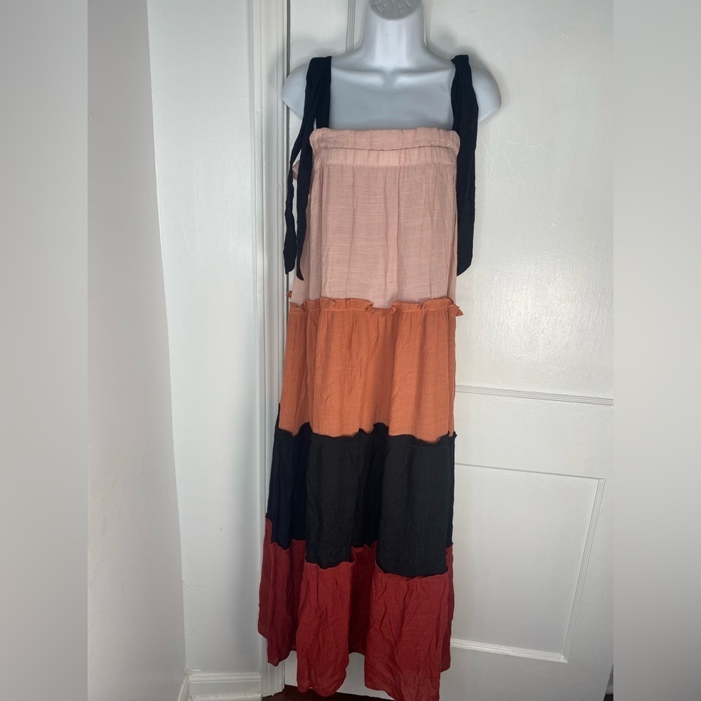 Blu Pepper NWT Nordstrom Blush Pink, Orange, Black & Red Tiered Maxi Dress